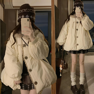 羽绒棉服女可爱风遮肉显瘦棉衣外套 胖mm减龄百搭2025新款 大码 女装