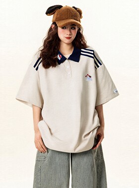 300斤大码女装灰色高级感条纹拼接学生短袖t恤女胖mm卡通刺绣上衣