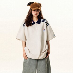 t恤女胖mm卡通刺绣上衣 灰色高级感条纹拼接学生短袖 300斤大码 女装