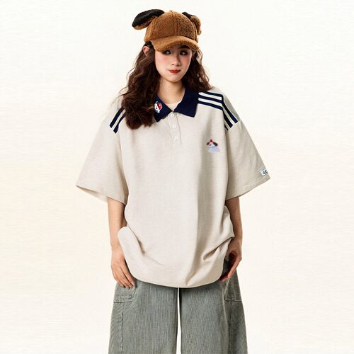 大码胖mm韩系慵懒风设计感POLO衫