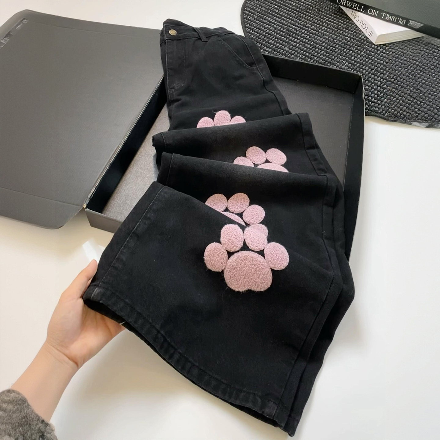 特大码女装学生卡通刺绣牛仔裤女