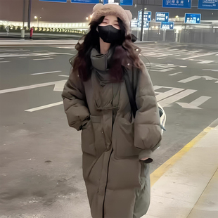 加厚保暖中长款 胖mm灰绿色宽松显瘦面包服外套女冬季 棉服 女装 大码