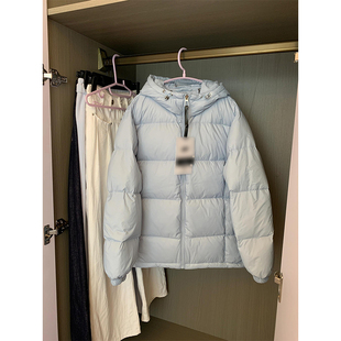 韩版 浅蓝色连帽羽绒棉服女冬季 甜美风减龄面包服外套 女装 胖mm大码