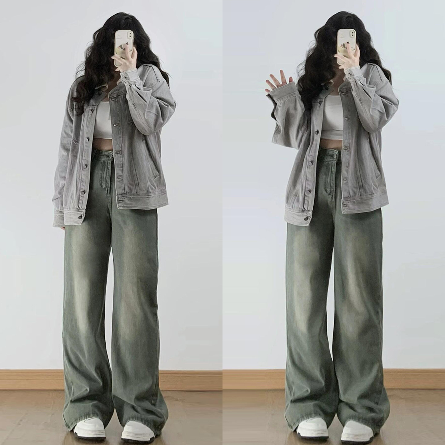 300斤大码女装韩系学院风绿色牛仔裤女胖mm高级感宽松阔腿长裤子,女装/女士精品,大码裤装,淘宝优惠券,粉丝福利购,淘宝优惠卷