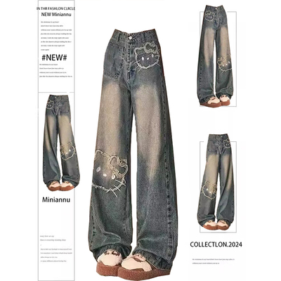 特大码美式vibe可爱卡通猫咪长裤