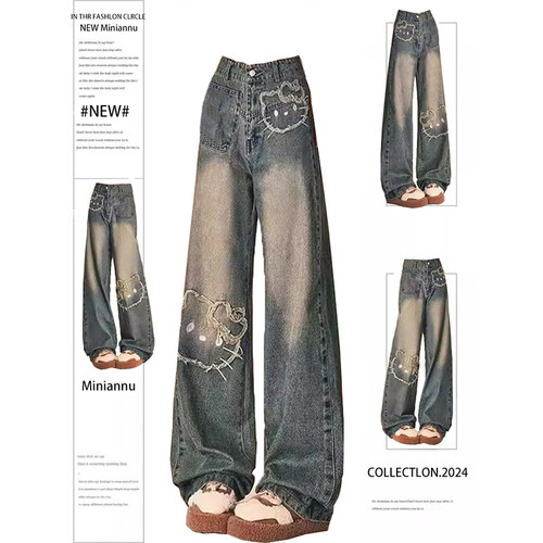 特大码美式vibe可爱卡通猫咪长裤