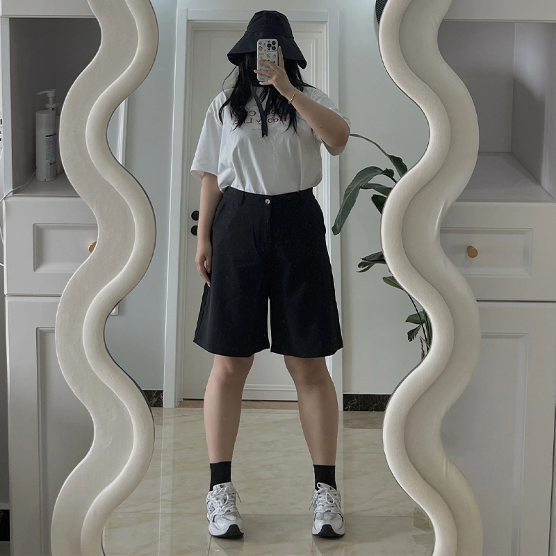 大码高腰五分裤女200斤2023夏季新款胖MM黑色显瘦直筒西装短裤女