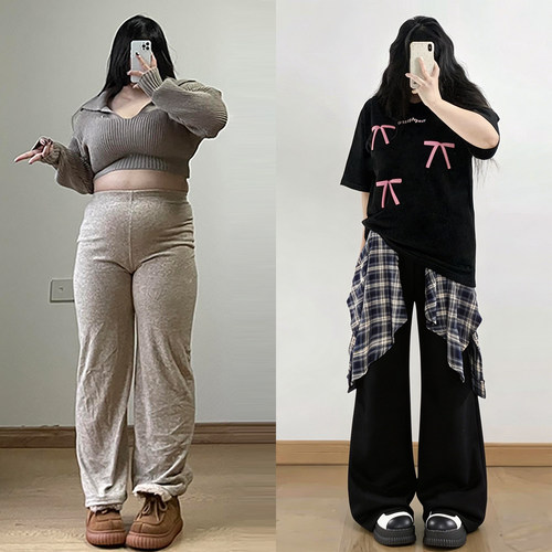 300斤胖mm特大码慵懒风阔腿裤女