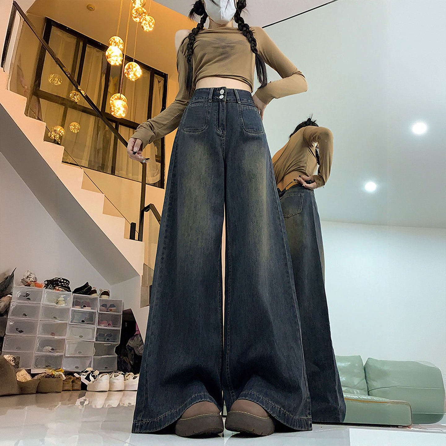 特大码女装胖mm蓝色显瘦弹力牛仔裤女小个子学生垂感宽松阔腿裤子,女装/女士精品,大码裤装,淘宝优惠券,粉丝福利购,淘宝优惠卷