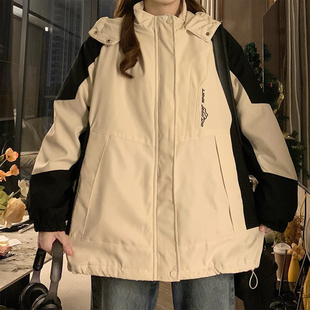 300斤大码女装撞色连帽冲锋衣女胖mm秋冬加厚保暖夹棉棉服外套潮