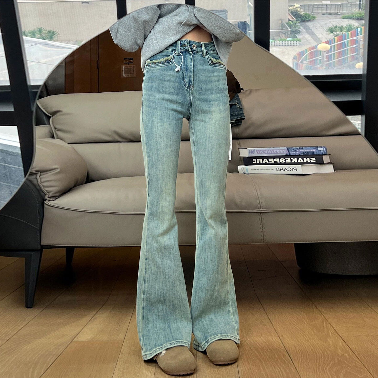 特大码女装韩系穿搭蓝色牛仔裤女秋冬胖mm弹力显瘦不贴腿喇叭裤子,女装/女士精品,大码裤装,淘宝优惠券,粉丝福利购,淘宝优惠卷