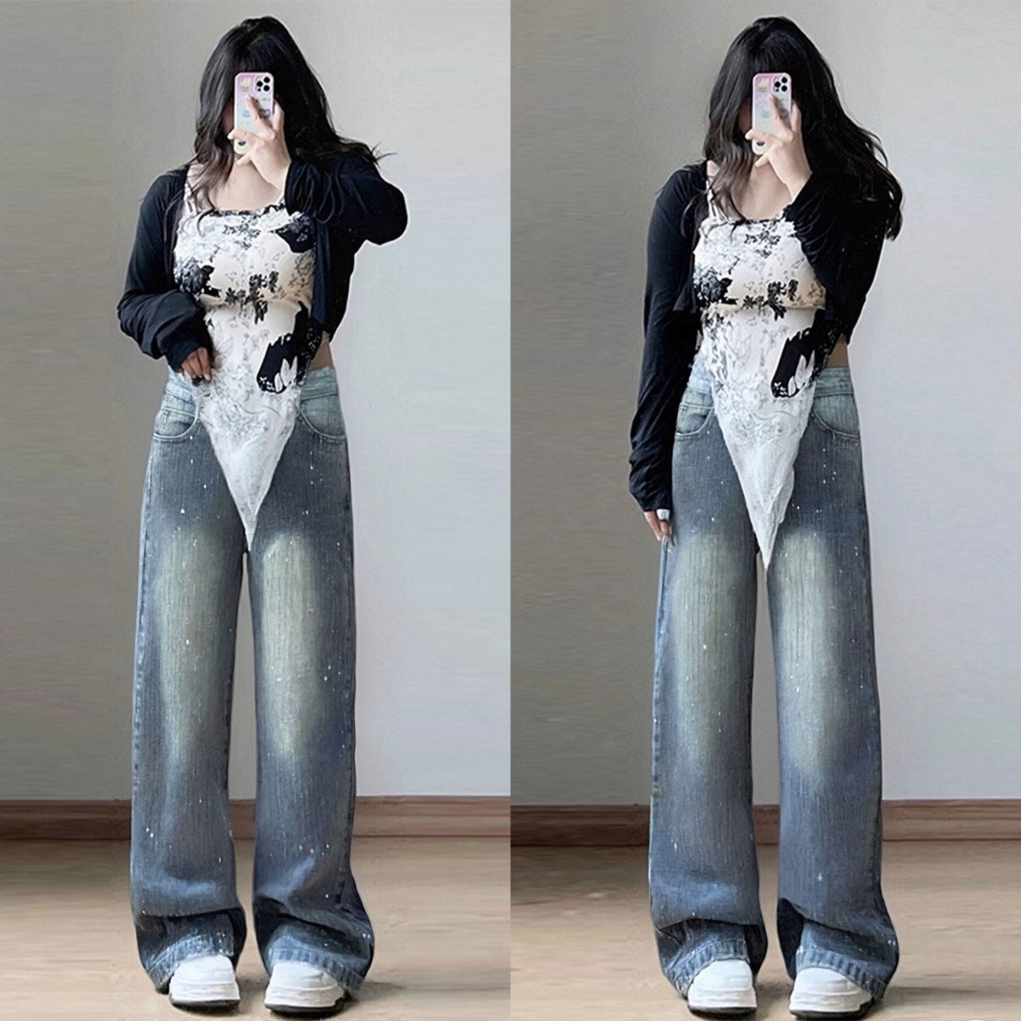 大码胖mm美式ins高街蓝色牛仔裤女2025新款高腰显瘦烫钻阔腿裤子,女装/女士精品,大码裤装,淘宝优惠券,粉丝福利购,淘宝优惠卷