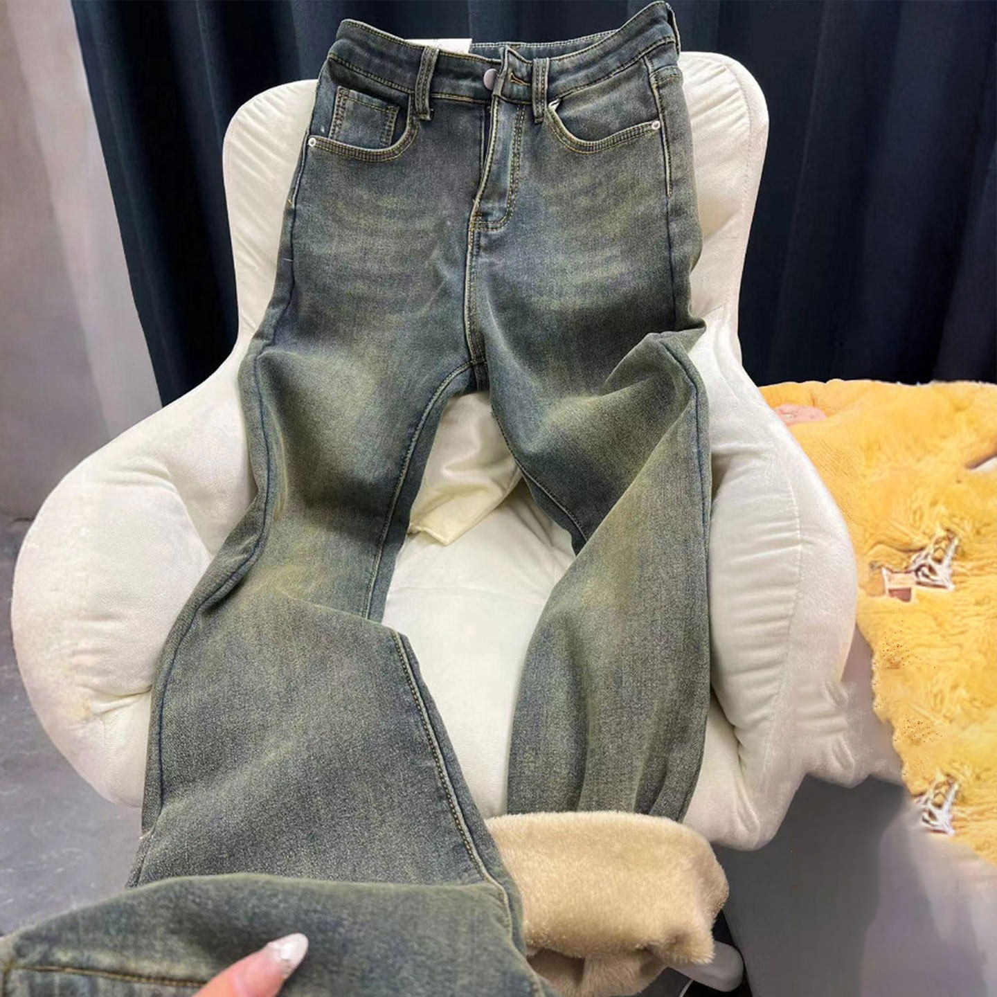 特大码女装胖mm韩系穿搭小个子弹力牛仔裤女加绒加厚显瘦微喇裤子,女装/女士精品,大码裤装,淘宝优惠券,粉丝福利购,淘宝优惠卷