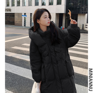 过膝百搭时尚 胖mm大码 加厚保暖棉服女中长款 女装 黑色棉衣外套 冬季