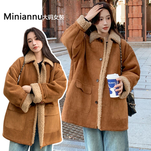 300斤胖mm大码 保暖设计感羊羔毛棉服 跨年氛围感穿搭厚外套女冬季