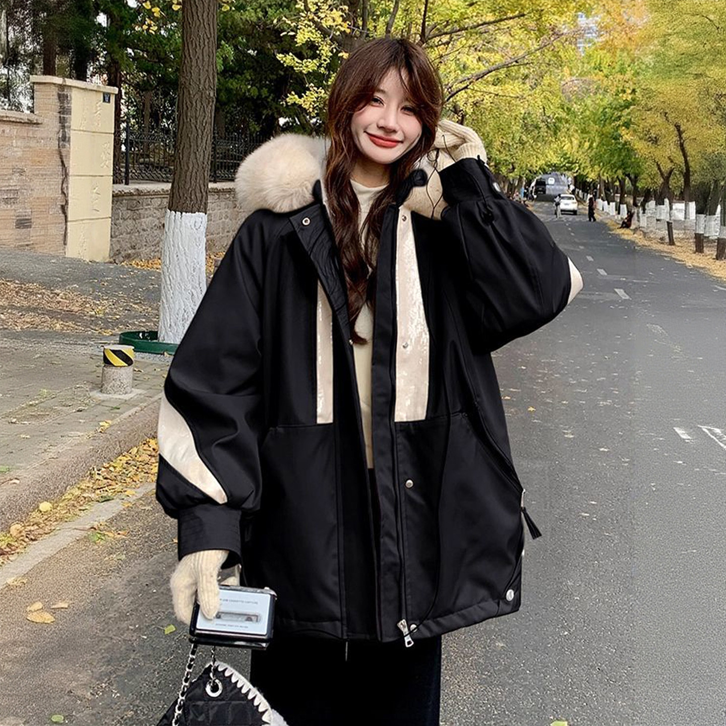 胖mm大码女装韩系超好看羽绒棉服女黑色宽松慵懒风连帽派克服外套,女装/女士精品,大码棉服,淘宝优惠券,粉丝福利购,淘宝优惠卷