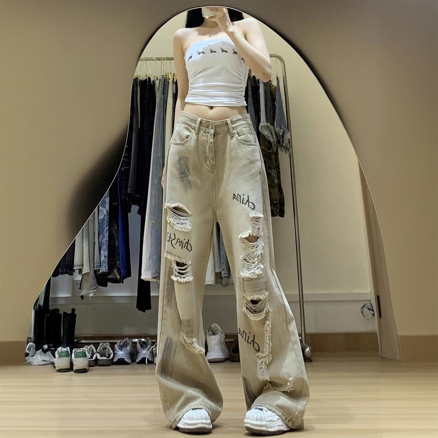 胖mm大码女装涂鸦设计阔腿裤子女