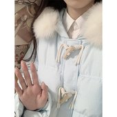 300斤大码 胖mm甜美可爱蓝色毛领棉服女冬季 超好看韩系学生外套潮