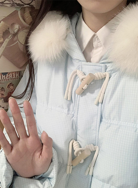 300斤大码胖mm甜美可爱蓝色毛领棉服女冬季超好看韩系学生外套潮