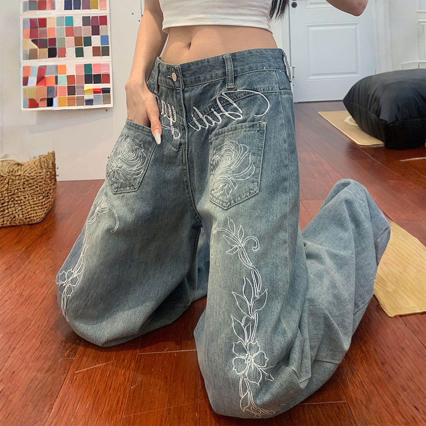 大码女装胖mm气质显瘦高腰牛仔裤