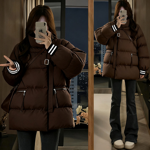 保暖加厚面包服上衣 棉服外套女冬季 300斤特大码 胖mm咖色巨好看