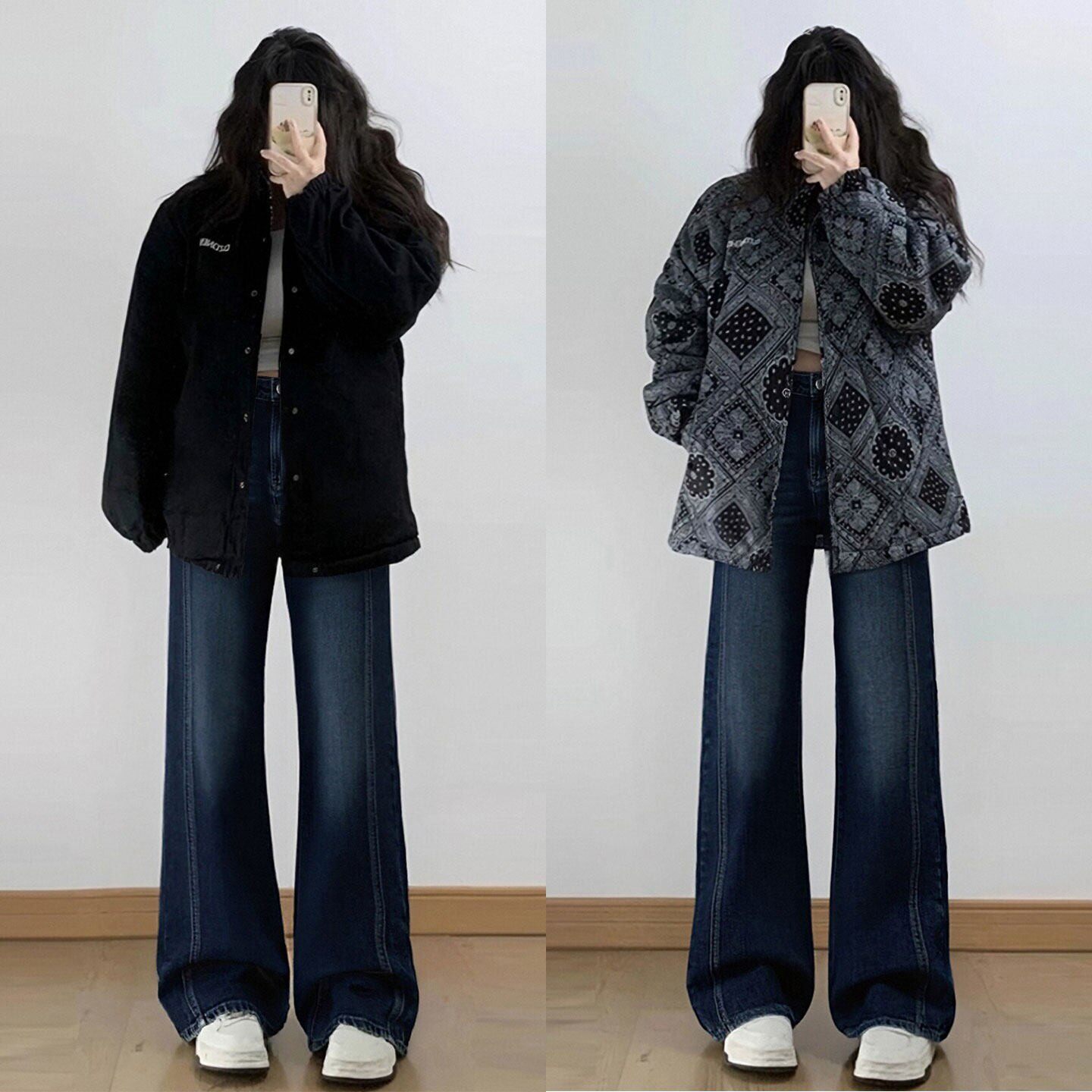 胖mm特大码女装韩系穿搭弹力牛仔裤女秋季学生裤子高街显瘦阔腿裤