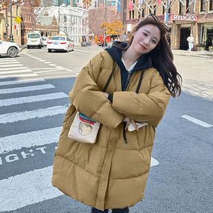 中长款 胖mm大码 假俩件连帽棉服女冬季 韩版 学院风加厚保暖外套 女装