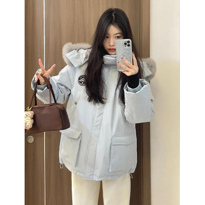 特大码韩系ins大毛领百搭棉袄女