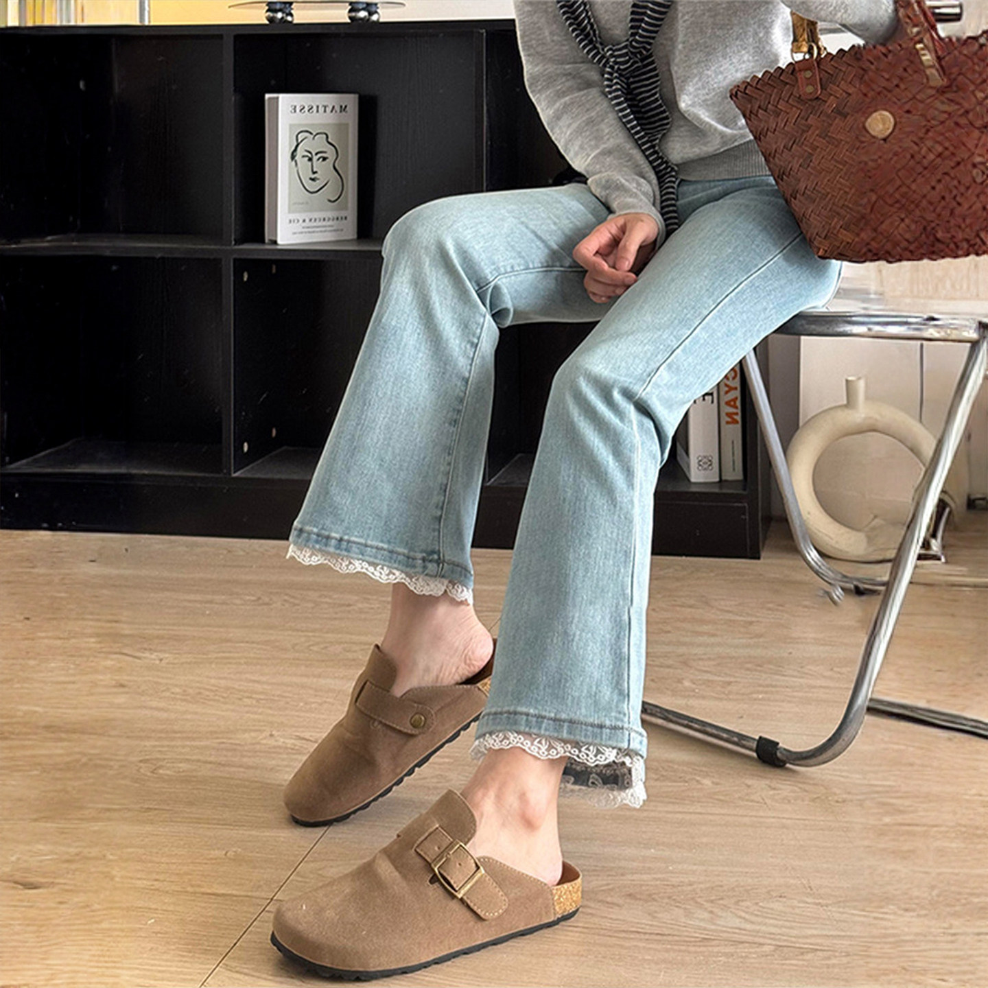 大码女装高腰显瘦微喇牛仔裤女胖mm小个子弹力设计蕾丝拼接九分裤,女装/女士精品,大码裤装,淘宝优惠券,粉丝福利购,淘宝优惠卷