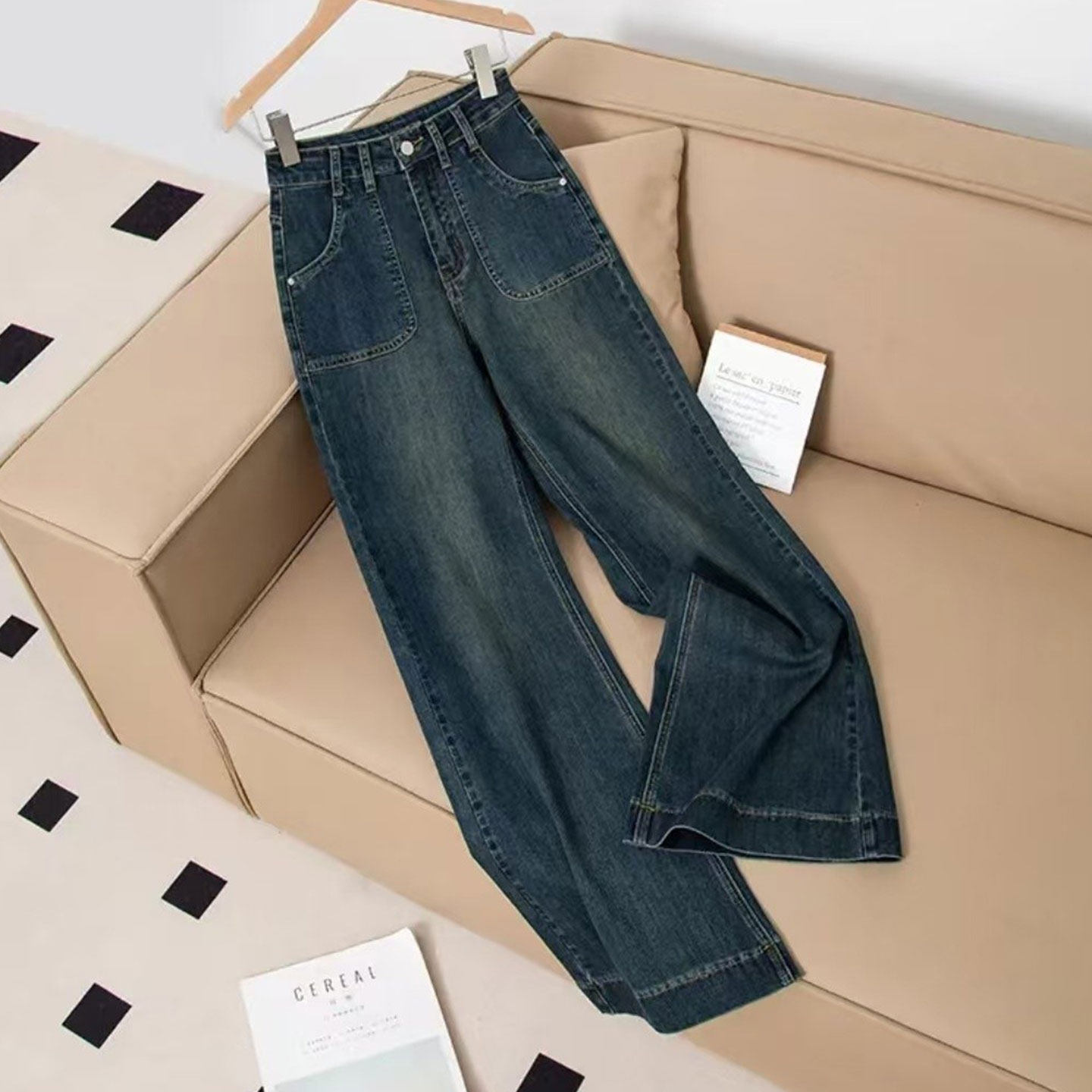 大码女装胖mm高腰显瘦阔腿牛仔裤女秋冬美式慵懒松弛感女裤微喇裤,女装/女士精品,大码裤装,淘宝优惠券,粉丝福利购,淘宝优惠卷