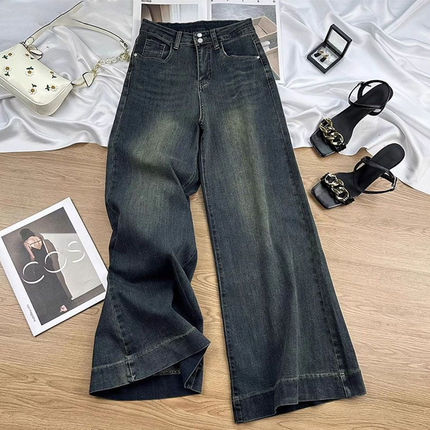 特大码女装美式小众宽松牛仔裤女