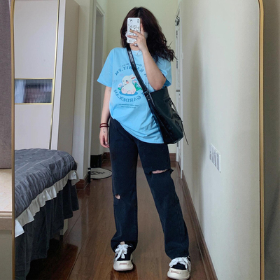 特大码女装韩版百搭窄版直筒裤女