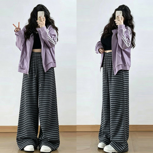 胖mm大码宽松垂感不贴腿休闲裤女