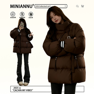 加厚立领棉服外套 胖mm咖色保暖显瘦面包服上衣女秋冬新款 大码 女装