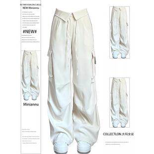 裤 杏色工装 女春秋新款 学生女裤 胖mm特大码 高腰显瘦宽松休闲裤 美式