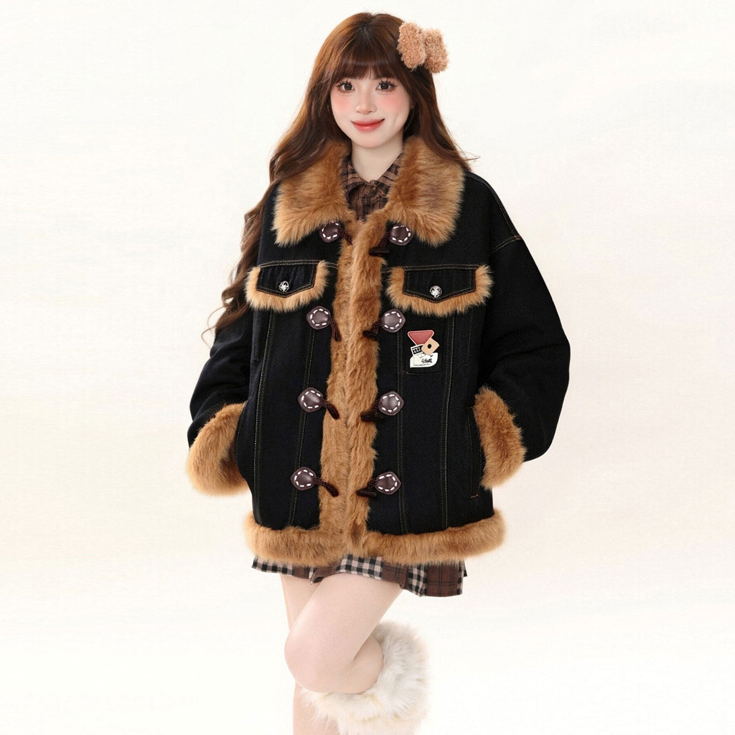 大码女装复古设计感黑色加厚显瘦棉服女胖mm休闲气质减龄牛仔外套,女装/女士精品,大码棉服,淘宝优惠券,粉丝福利购,淘宝优惠卷