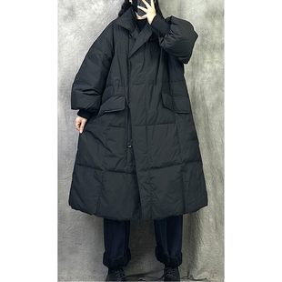 大码女装黑色立领简约羽绒棉服女胖mm长款加厚学院风面包服外套女