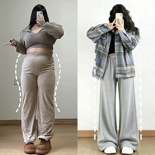 大码女装胖mm松紧腰百搭阔腿裤女