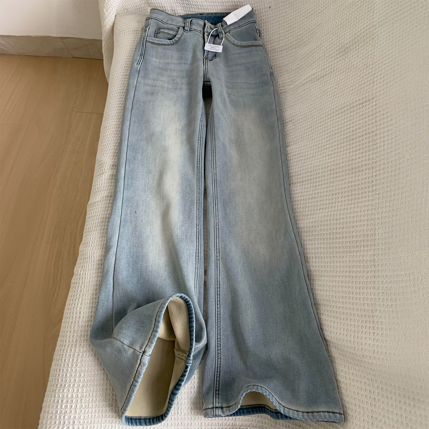 特大码女装复古高街蓝色牛仔裤女