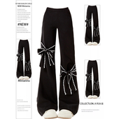 女装 黑色裤 美式 胖mm特大码 复古蝴蝶结牛仔裤 女秋季 子设计感阔腿裤