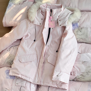 加厚保暖甜美风派克服上衣 粉色超好看夹棉棉服女冬季 胖mm大码 女装