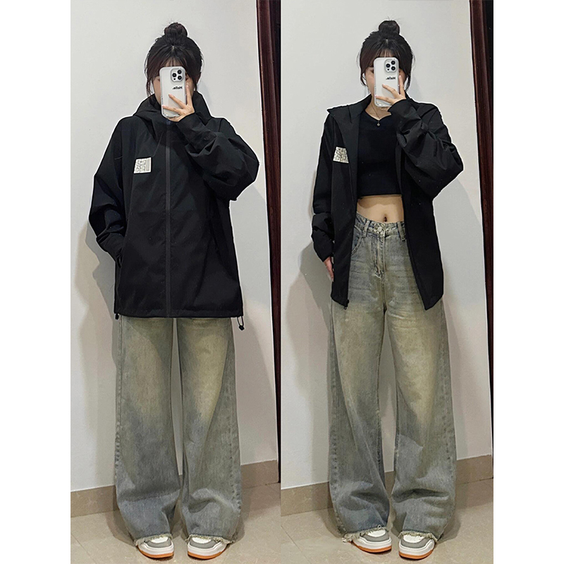 特大码美式ins水洗做旧显瘦长裤