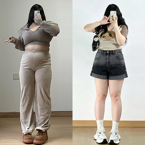 大码胖mm休闲宽松阔腿牛仔短裤女