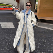 300斤大码 牛仔拼接保暖外套 学院风加厚棉服女胖mm中长款 女装 韩版