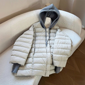 大码 假两件面包服 超好看 女装 胖mm杏灰色小众百搭排骨棉服女冬季