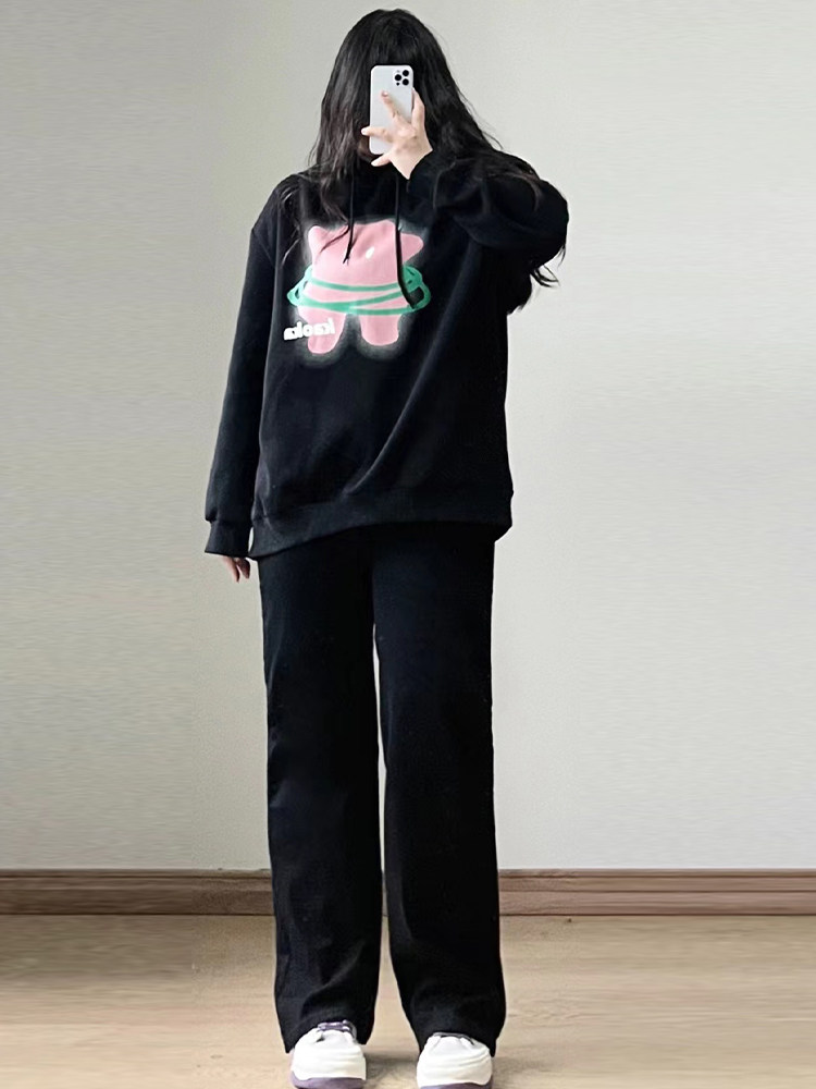 300 POUNDS PLUS SIZE WOMENS LOOSE THIN BLACK JEANS WOMENS FAT MM AUTUMN AND WINTER FLEECE PANTS STRETCH STRAIGHT PANTS