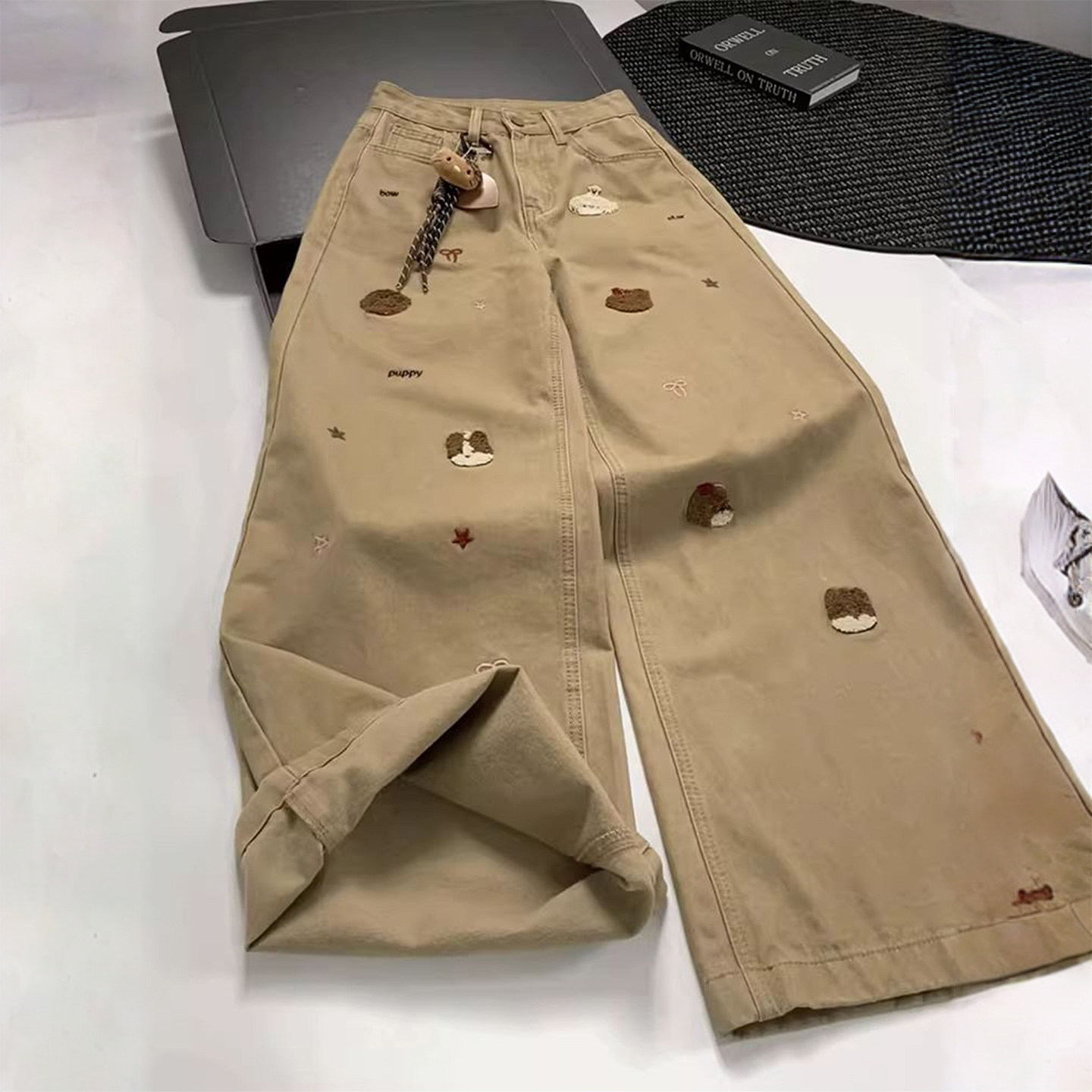 300斤特大码女装复古卡通刺绣牛仔裤女胖mm韩系时尚减龄阔腿裤子,女装/女士精品,大码裤装,淘宝优惠券,粉丝福利购,淘宝优惠卷