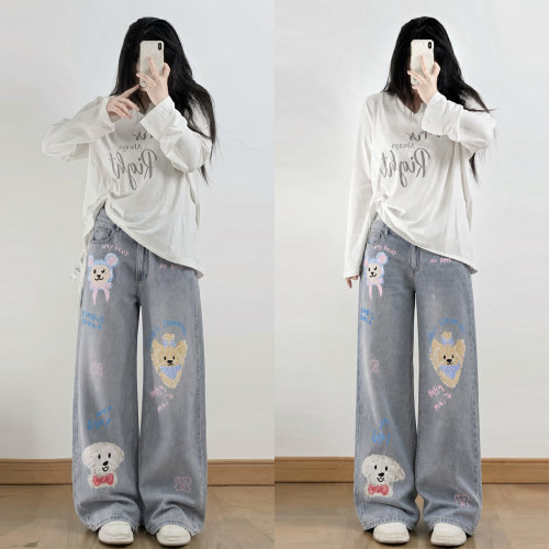 胖mm大码梨型不贴腿宽松牛仔裤女