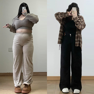 女装 裤 黑色显瘦高腰直筒牛仔裤 型超好看 子 女胖mm版 300斤特大码