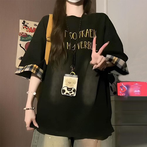 胖mm特大码复古做旧学院风t恤女